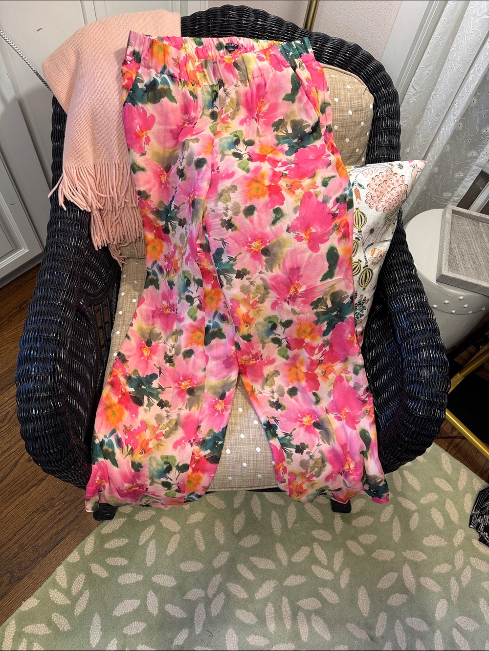 J. Crew Pink Floral Wide-Leg Pants